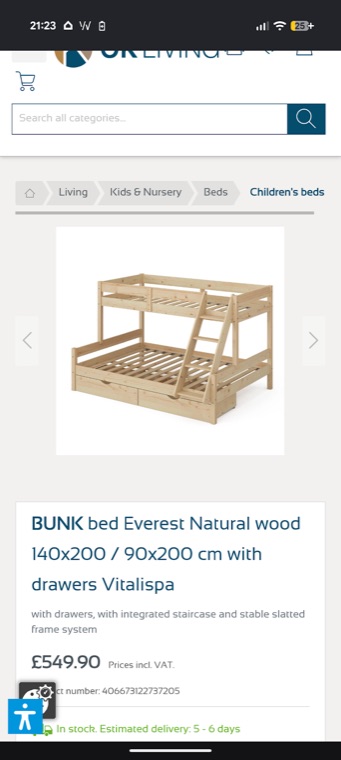Bunk bed: a phone screenshot of the shop's page