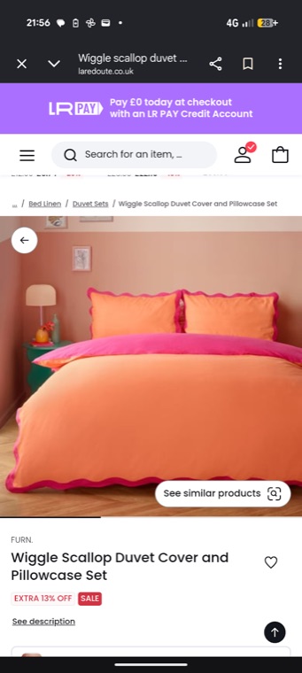 Duvet set: a phone screenshot of the shop's page